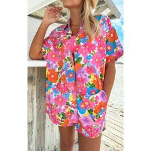 Show Me Your MuMu Parker Button Down Barbie Linen | Pink Orange Floral | SZ M‎